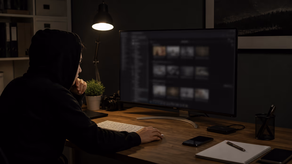 person analyzing updated darknet links on a monitor
